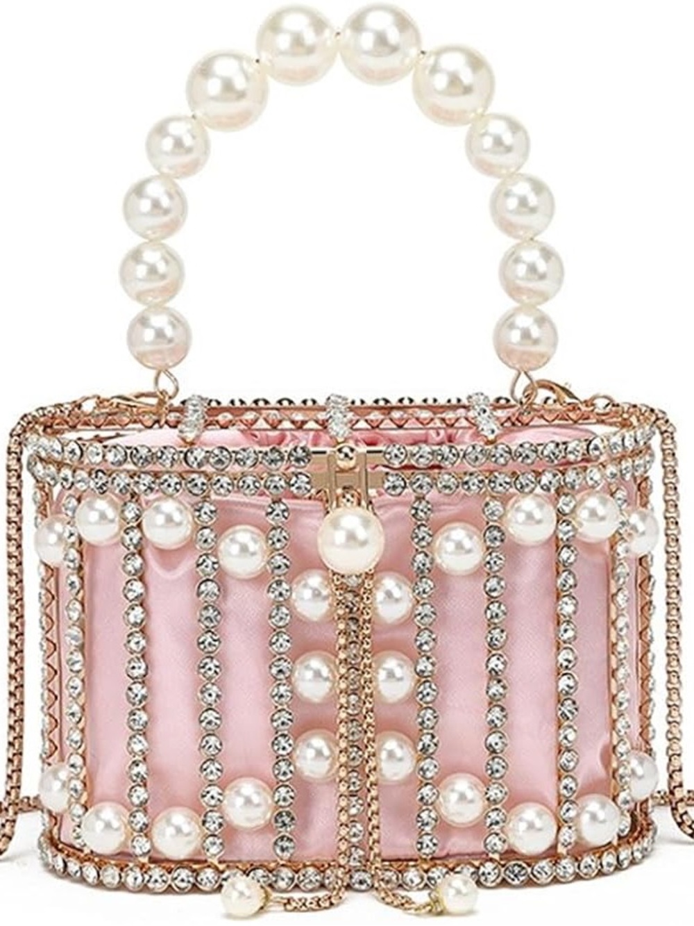 NEW Sparkling Bling Swarovski Crystal Pearl Clutch Purse Bag: Pink Champagne